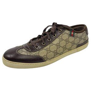 GUCCI Brown GG Monogram Sneakers Unisex Oxfords Size 40.5 10.5 8.5